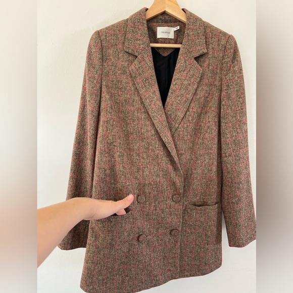 Gestuz Ditte Blazer Brown & Pink Plaid Double Breasted Oversized Blazer Size 34 - Picture 4 of 13